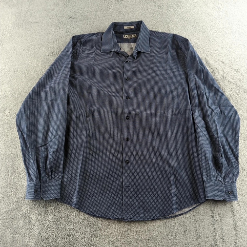 Express Shirt‎ Mens XL Blue Fitted Slim Geometric Dress Button Up Long Sleeve